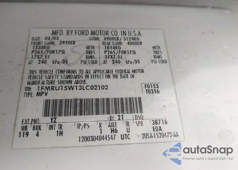 2003 Ford Expedition Xlt from USA, damaged, VIN 1FMRU15W13LC02102